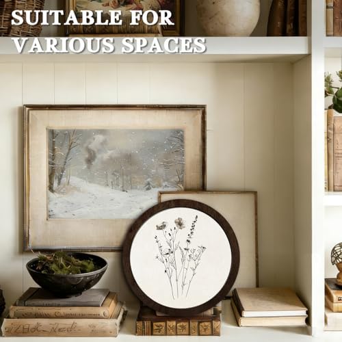 CFFJLHN Vintage Floral Botanical Wall Art Decor, Neutral Minimalist Farmhouse Wildflower Botanical Round Hanging Wall Decor for Home Bedroom Living Room Bathroom, 10x10 Inch - Image 6