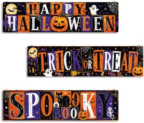 Retro Halloween Sign, Happy Halloween Sign, 3 Pcs Entryway Decor Wall by SUSZDOU