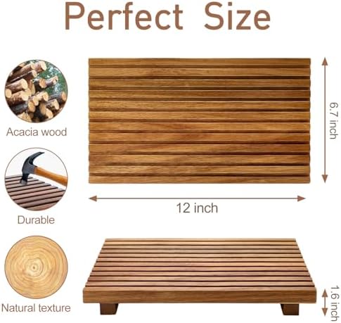 Acacia Wood Pedestal Stand Bathroom Tray Organizer Kitchen Counter Decor - Image 5