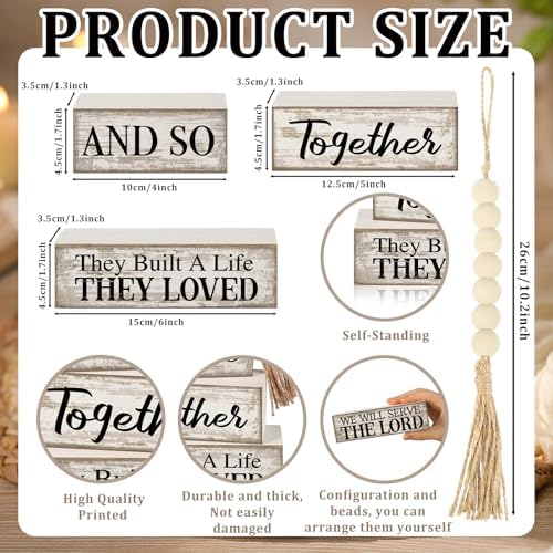 Yuntau 4 Pcs Farmhouse Table Centerpiece Wood Block Signs Tiered Tray Decor - Image 4
