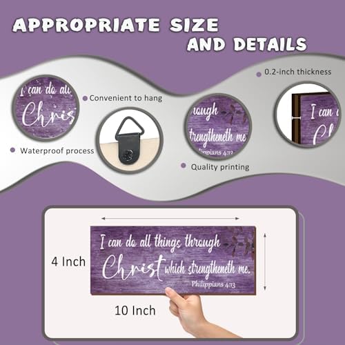 4 Pieces Bible Verses Wall Decor Purple Bathroom Decor Christian Signs Religious Art for Home Motivational Prayer Wall Art for Living Room Office Bedroom Bathroom(Purple,10x4") - Image 4