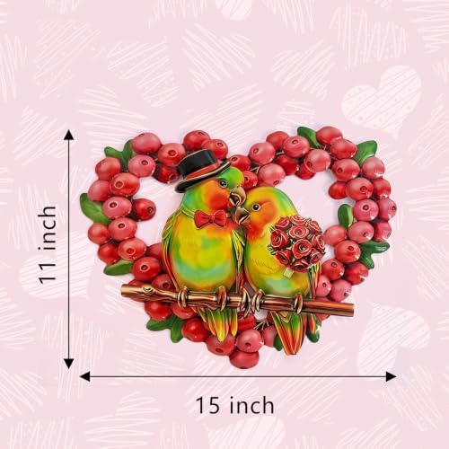 HONGLAND Heart Berry Wreath Lovebird Metal Wall Decor - Image 2