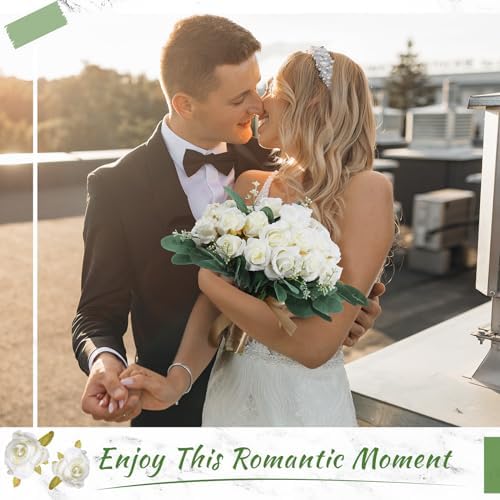 Zeyune 12 Bunches Wedding Bridesmaids Bouquets 144 Heads 7 Inch Artificial Rose Bouquets Silk Fake Flower Bulk with Stems for Proposal Anniversary Bridal Shower Home Party Decor(White) - Image 4