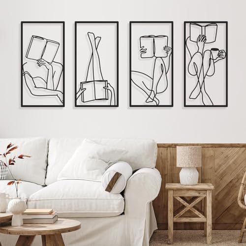 Bakovity Black Metal Wall Art, Minimalist Line Wall Decor, Abstract Woman Book Wall Decor, Modern Aesthetic Metal Art for Bedroom Bathroom Living Room (4 Pcs, 17 x 9 in) - Image 5