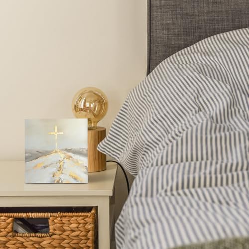 Christian Holy Cross Jesus Wooden Box Sign 5x5 Inch, Modern Neutral Gold Beige Religious Bible Verse Wood Signs for Home Office Prayer Room Desk Table Shelf Decor - Image 4