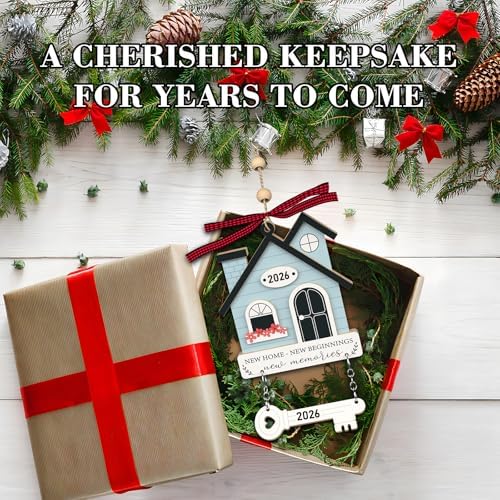 2Pcs House Warming Gifts New Home Ornament 2026 - Wooden First New Home Gift Idea for Couple, Women, or Families - 3D New House Keepsake with Key Design(Brown+Blue) - Image 6