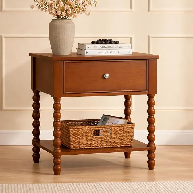 AMERLIFE 24" Wooden Nightstand, Vintage Bedside Table - Image 6