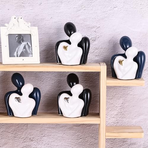 Mini Couple Ceramic Small Statue, Romantic Couple Figurine for Home Decor, Tv Stand, Living Room Nick nacks, Dresser for Bedroom, Shelves, Valentine, Items for Wedding Decor (Blue White and Gold) - Image 5
