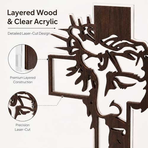 Christian Gifts for Men & Women, Faith Over Fear Wooden Cross Plaque Decor - Image 3