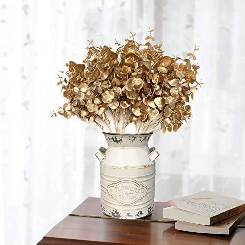 CATTREE Artificial Golden Eucalyptus Decorations, Fake Gold Plants Shrubs Faux Simulation Foliage for Wedding Party Indoor Hotel Hall Table Centerpieces Christmas DIY Decor Planting Filler - 4 Pack - Image 6