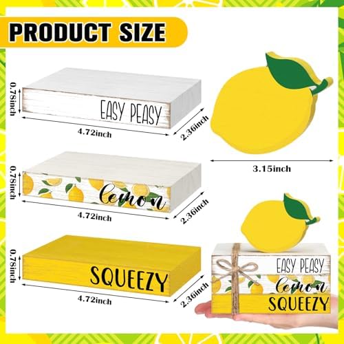 Geelin 4 Pcs Lemon Kitchen Decor Table Decoration Wooden Book Stack Signs - Image 3