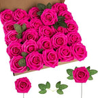 Hot Pink Foam Rose 50pcs Real Looking Fake Purple Rose with Stems Leaves for Home Decoration Party Garden Centerpieces DIY Wedding Bouquets（Hot Pink&Purple） - Image 2