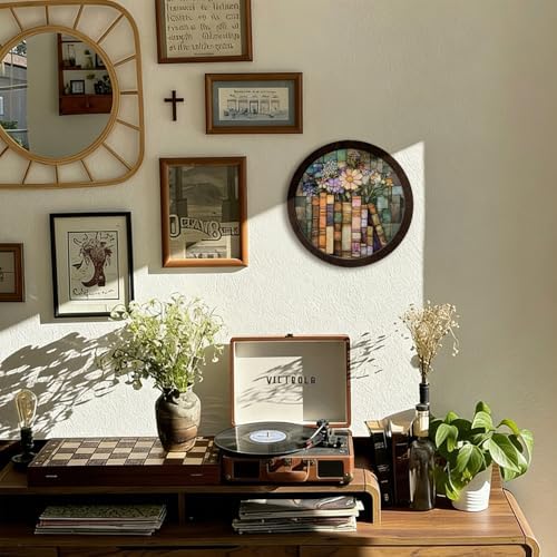 CFFJLHN Vintage Floral Book Wall Art Decor, Book Lovers Gifts, Light Academia Flower Bookish Round Hanging Wall Decor for Reading Corner Nook Room Home Library Bedroom, 10x10 Inch - Image 3