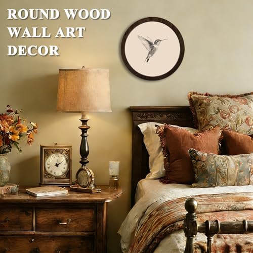 CFFJLHN Vintage Spring Hummingbird Bird Wall Art Decor, Neutral Sketch Minimalist Farmhouse Bird Round Hanging Wall Decor for Home Bedroom Living Room Bathroom, 10x10 Inch - Image 2