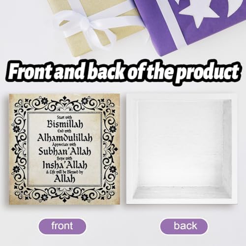 Inspirational Islamic Wooden Box Sign Desktop Decor Arabic Ramadan Decoration Eid Ramadan Mubarak Start and End with Allah Appreciate and Hope with Allah Sign for Islamic Home - Image 3