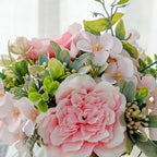 TKAS Fake Flowers Arrangement in Ceramic Vase, Artificial Faux Silk Roses & Hydrangea, Small Realistic Dried-Style Floral Dining Table Centerpiece for Wedding Party Home Decoration (Pink) - Image 3