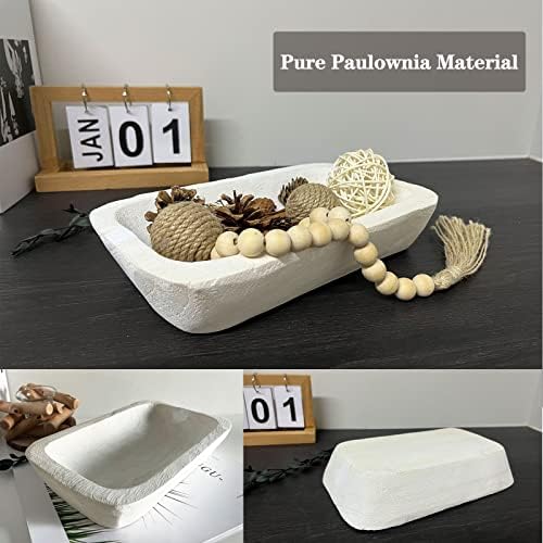 Wooden Dough Bowl Decor, Bread Bowl Home Decor, Handmade (10 * 6 * 2 inch white) - Image 3