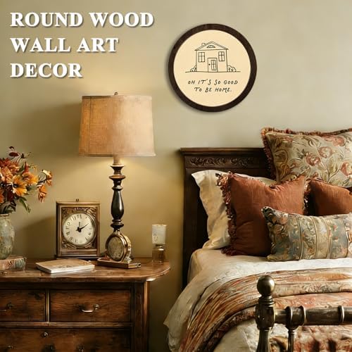 CFFJLHN Rustic Farmhouse Wall Art Decor, Oh It's So Good to Be Home Motivational Neutral Minimalist Round Hanging Wall Decor for Home Bedroom Living Room, 10x10 Inch - Image 2