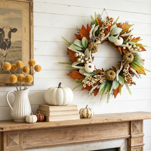18 Inch Fall Wreath for Front Door Pumpkin Autumn Wreaths - Image 5