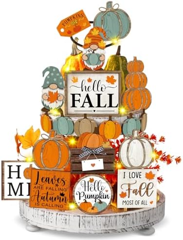 Fairysandy 21 Pcs Fall Tiered Tray Decor, Thanksgiving Table Sign, Pumpkin by FairySandy