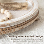 Farmhouse Oval Wooden Decorative Trays Set of 2, Distressed White Solid Wood Beaded Trays for Coffee Table, Kitchen Counter, Ottoman & Dining Table Centerpiece Decor - Image 4