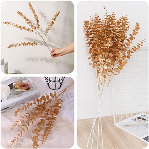 CATTREE Artificial Eucalyptus, Plastic Gold Plants Christmas Decorations Fake Shrubs Bushes for Indoor Home Table Centerpieces Hotel Hall Party Decor Wedding Planting Filler 30" Tall Golden 2 Pack - Image 3