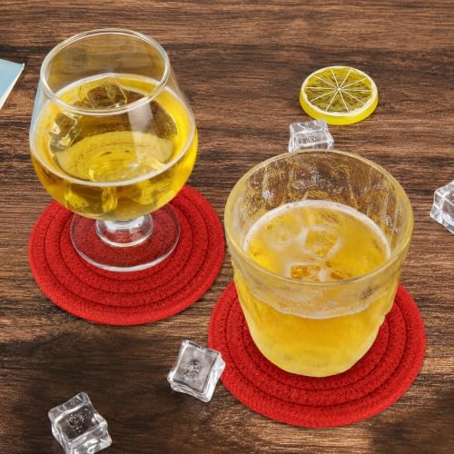 ABenkle 8 Pcs Drink Coasters with Holder, Cotton Woven Absorbent Coasters for Drinks, Minimalist Home Decor Coaster Set for Wooden Tabletop Protection Table, 4.3 inches - Image 6