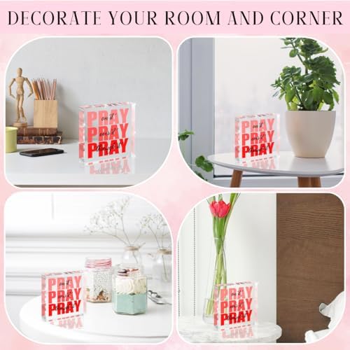 Red Room Decor, Inspirational Christian Gifts for Women, Red Dorm Bathroom Room Decoration, Office Decor for Women, Acrylic Office Desk Accessories Decoration Wall Art Sign - Pray through it - Image 5