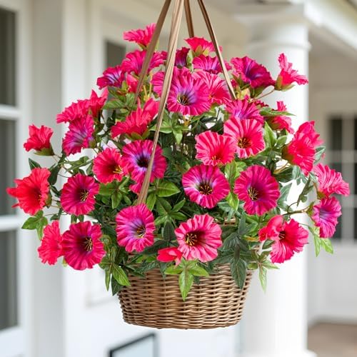 Rose Red Artificial Morning Glory Flowers for Outdoor Planters, Premium UV Resistant Silk Faux Flowers for Porch, Hanging Basket & Window Box, Summer Garden Decor, No Pot, 13.3 Inch, 4 Bundles - Image 4