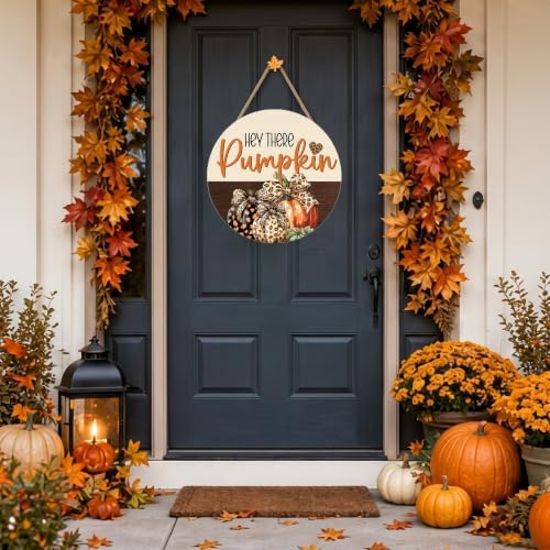 Fall Pumpkin Decorations for Home, Hey There Welcome Wooden Sign - Image 3