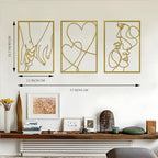 3 Pieces Metal Minimalist Line Wall Art, Love Heart Metal Wall Decor - Image 3