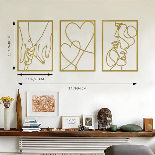 3 Pieces Metal Minimalist Line Wall Art, Love Heart Metal Wall Decor - Image 3