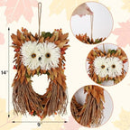 winemana Fall Wreaths for Front Door, 14 Inch Handmade Owl Wreath - Image 3