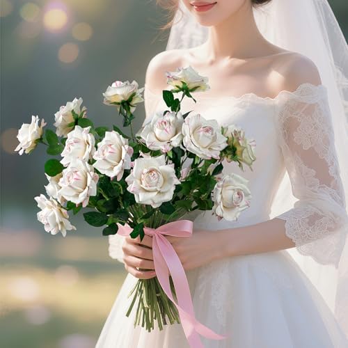 Artificial Flowers Artificial Roses Fake Roses 23.2In Long Stem Artificial Flowers for Tall Vase Silk Rose Suitable for Wedding Decor Valentine's Day DIY Bouquet Spring,Pattern White,20PCS - Image 6