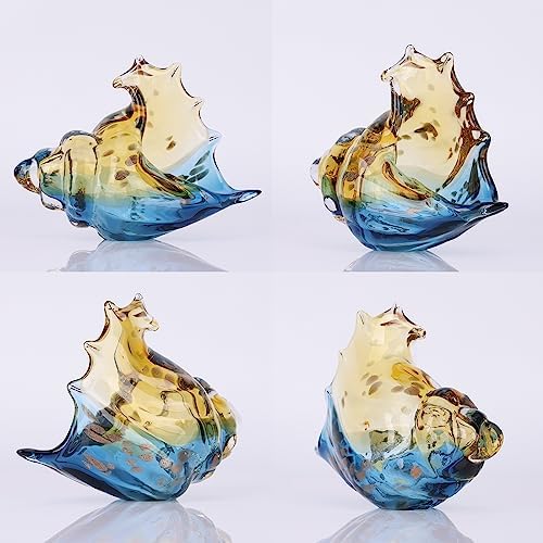 Hand Blown Glass Conch Statues, Blue and Amber Glass Art Figurines, Conch Shells for Coastal Home Decor, Living Room TV Stand and Bookcase Decor, Bathroom Shelf Tops and Cabinet Decor. - Image 6