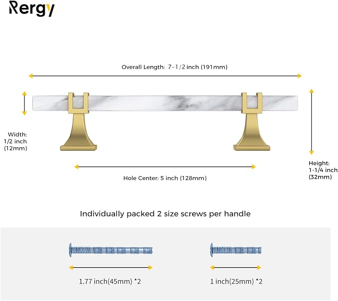 Rergy Cabinet Handles Marble Drawer Pulls and Knobs, T-Bar Hardware - Image 2