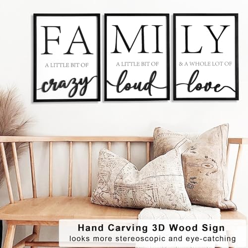 3D Wood Family Wall Decor, 36" x 16" Framed Family Sign Wall Art, 3D Pictures for Living Room (Ready to Hang, 12x16 inches, Set of 3, Framed) - Image 3