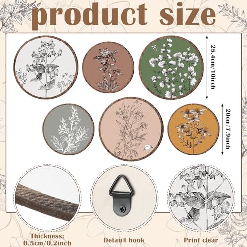 Barydat 6 Pcs Boho Wooden Plant Wall Art Decor,Retro,8 Inch, 10 Inch - Image 2