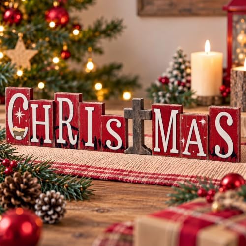 Threehoney 9 Pcs Nativity Christmas Wood Block, Rustic Christmas Sign Decor - Image 4