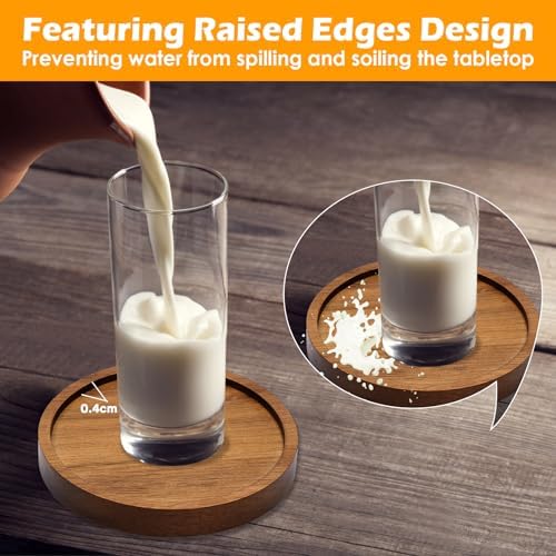 4 Pcs Acacia Coasters for Drinks Absorbent, Wood Coasters with Holder, Drink Coasters for Coffee Table, Absorbent Coaster Set for Table Protection Drink Coasters for Farmhouse, Office, Bar - Image 5
