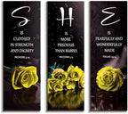 DONFENTHY 3 Pcs Yellow Bedroom Decor Yellow Rose Wooden Wall Decor Yellow Bathroom Decor Inspirational Farmhouse Office Signs With SHE Bible Words For Women Bedroom Home(12x4Inch) by DONFENTHY