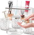 Glass Bathroom Accessories Set 5Pcs Crystal Clear- Foaming Soap Dispenser, Soap Dish, Cup, Acrylic Toothbrush Holder with Tray Organizer, Cotton Swab Jar, Bathroom Counter Set Sink Decor by BSSN
