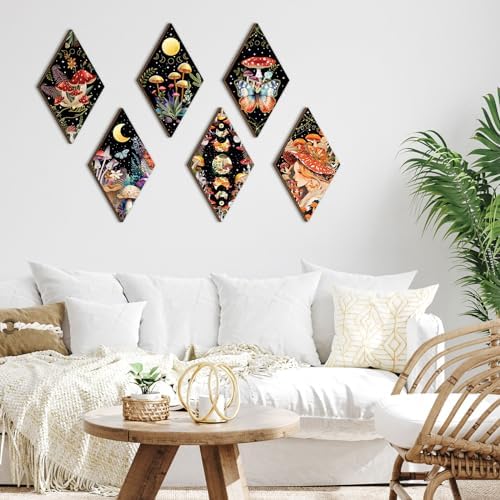 6 Pcs Halloween Witchy Wall Decor Gothic Sun and Moon Phases, Mushroom - Image 5