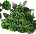 10pcs Dark Green Roses Artificial Flowers, Realistic Faux Rose with Stem by Nubry
