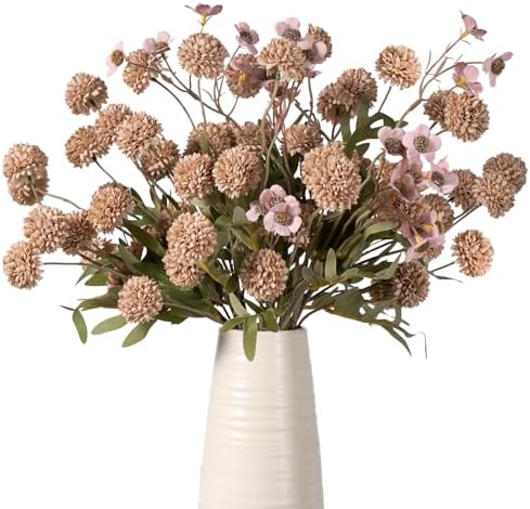 Mixed 10 Pcs Artificial Pompon Mum Set-8 Chrysanthemum & 2 Rose Red Daisy, Brown Silk Faux Flower for Vase Fall Floral Arrangements Wedding Centerpiece DIY Home Indoor Outdoor Decor (No Vase) by ENALGRE