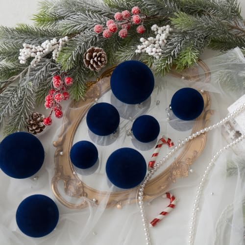 46Pcs Velvet Christmas Ball Ornaments Set - Flocked Shatterproof Christmas Tree Decorations Classic Hanging Ornaments with Rope for Xmas Wreath Holiday Home Decor (Multi-Size, Blue) - Image 3