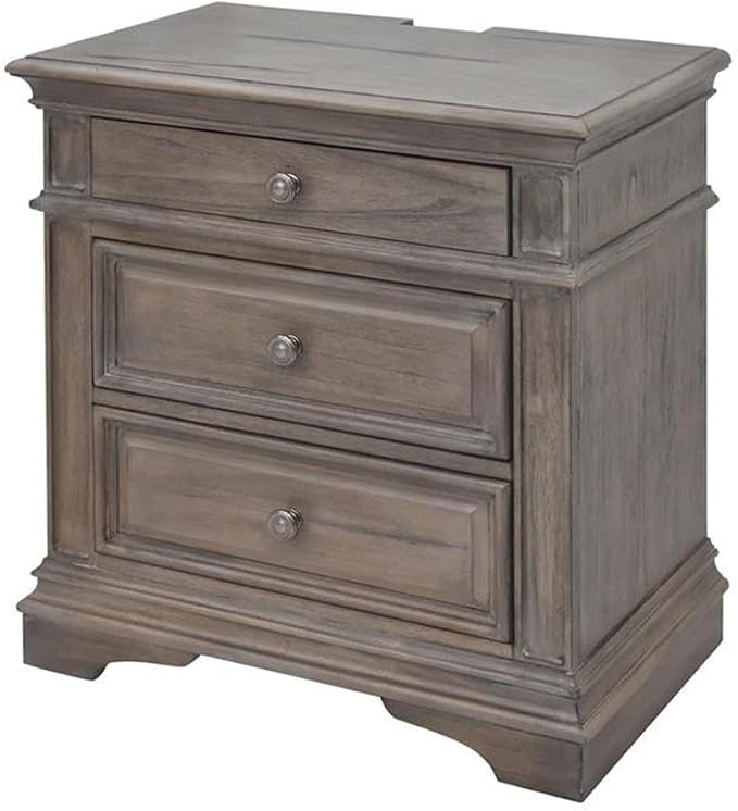 Pemberly Row Solid Wood Queen Panel Bed, Driftwood Gray Finish, Upholstered - Image 6