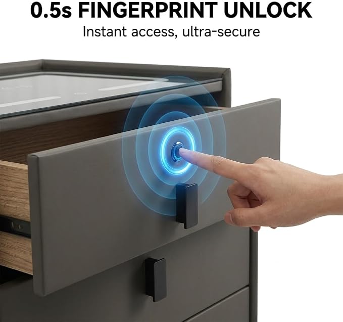 Smart Nightstand with 3 Drawers, Tri-Color Lights, Wireless Charging Port and - Image 7