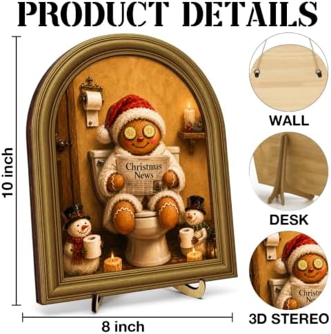 Christmas Bathroom Decor Funny Gingerbread Snowman Wall Art Table Decor - Image 2