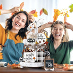 Reallnaive 18 Pcs Fall Tiered Tray Decor, Vintage Plaid Pumpkin Signs - Image 6